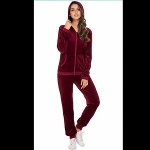 Maroon Velour Jumpsuit/Jogger Set- XS